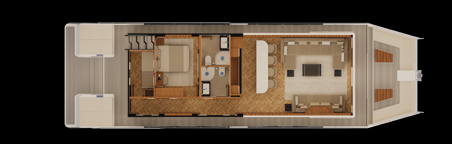 RISE 60 ground deck layout plan showing saloon, galley, master suite and captain cabin