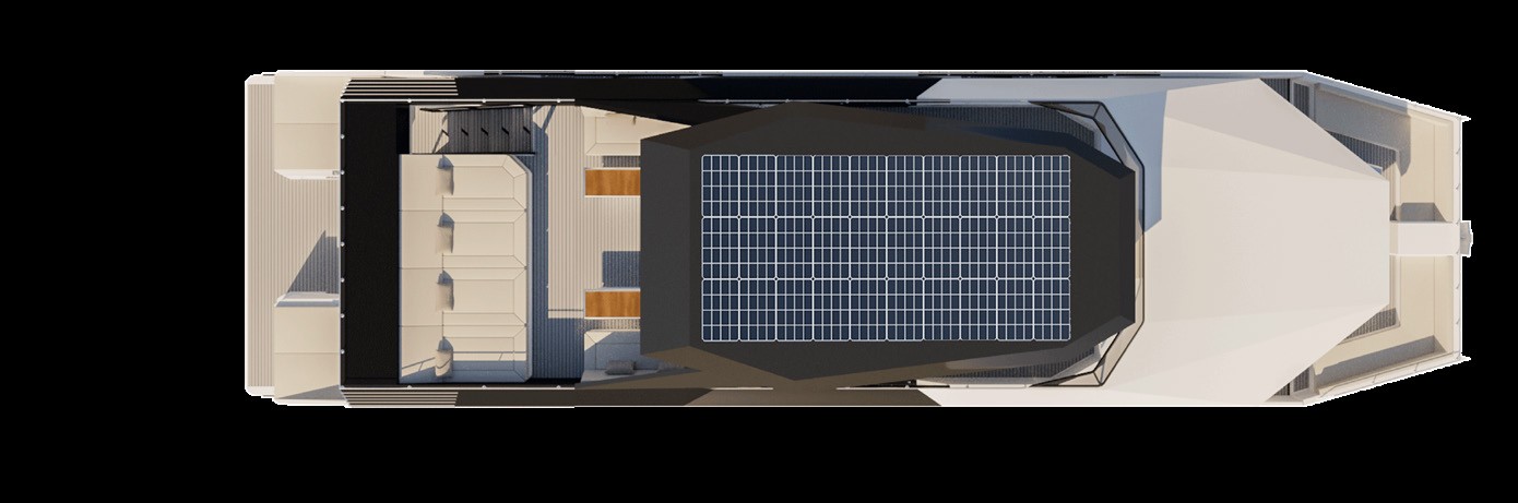 RISE 60 top roof plan showing the solar array above the flybridge hardtop
