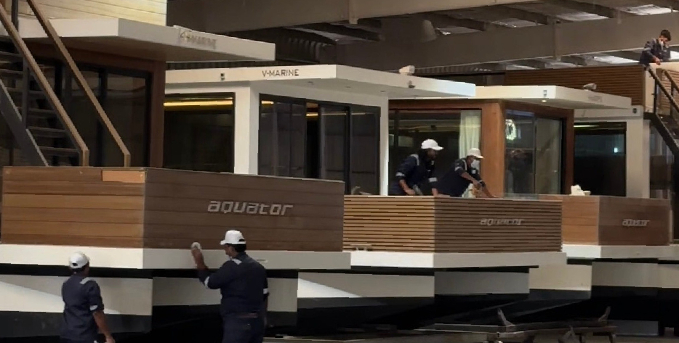 V-Marine production line with catamaran units under construction in the shipyard